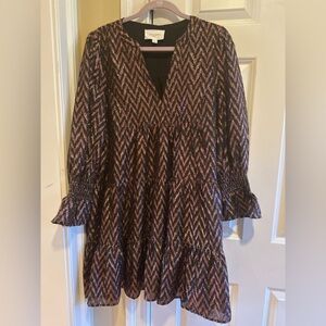 Pomander Place Metallic Chevron V-Neck Tiered Dress XL